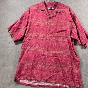 ST DURAND Mens Red Geometric Pattern Short Sleeve Button Up Shirt Size XL
